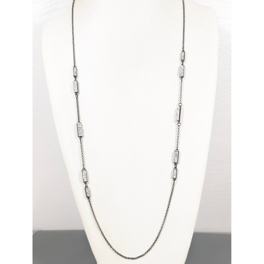 Charming Charlie Gunmetal Necklace Faux Druzy Station Chain Long 40"